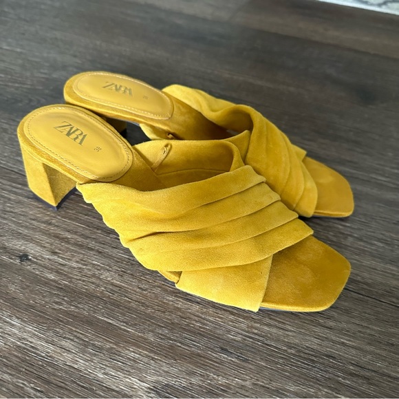Zara Shoes Zara Yellow Suede Mule Sandal Heels Poshmark